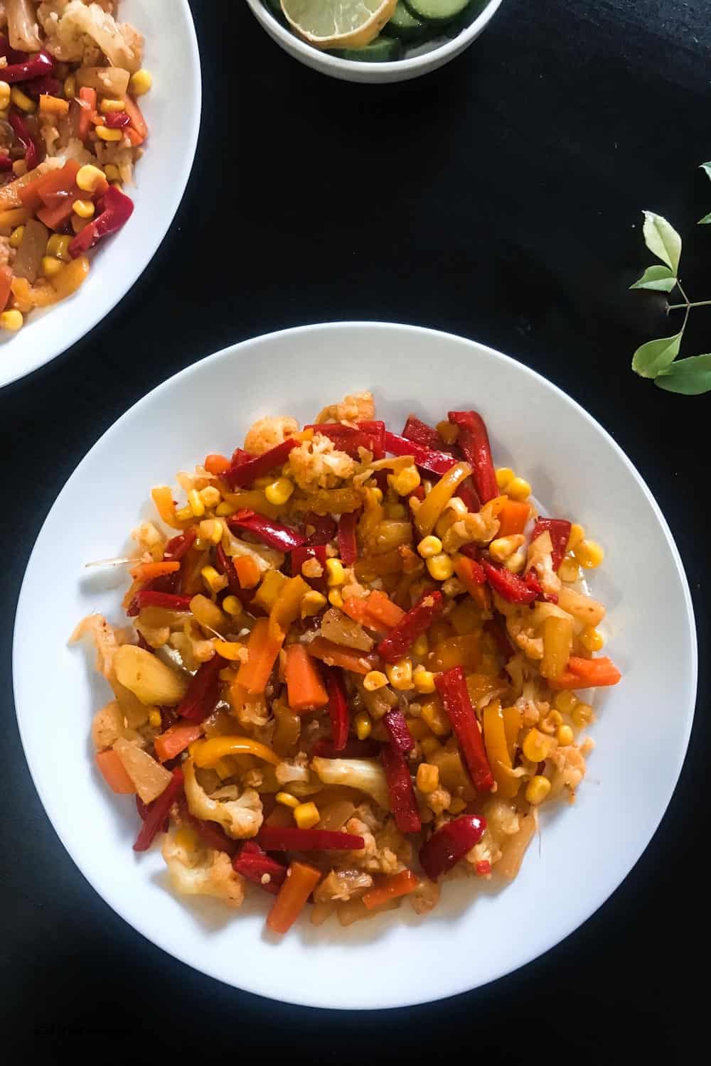 A plate of stir fries.