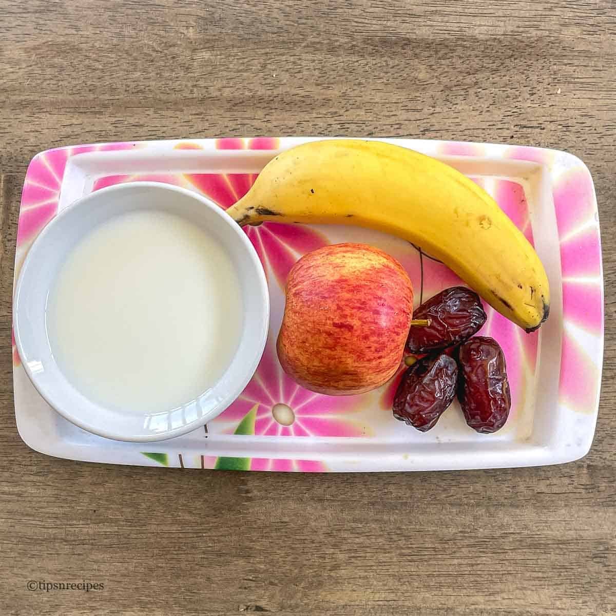 Ingredients for banana and apple smoothie.