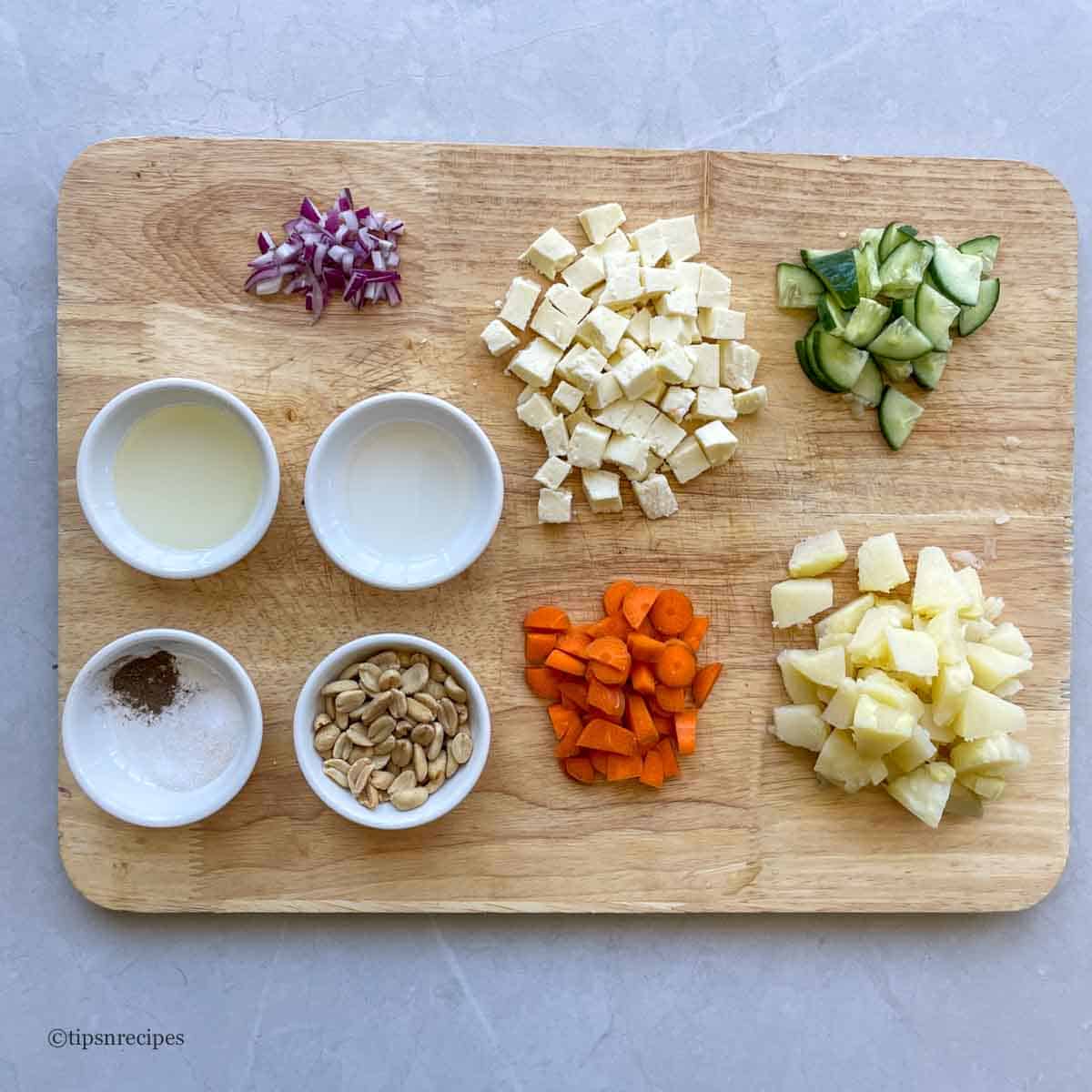 ingredients of potato cottage cheese salad