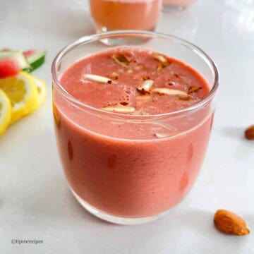 A glass of low-calorie watermelon smoothie.
