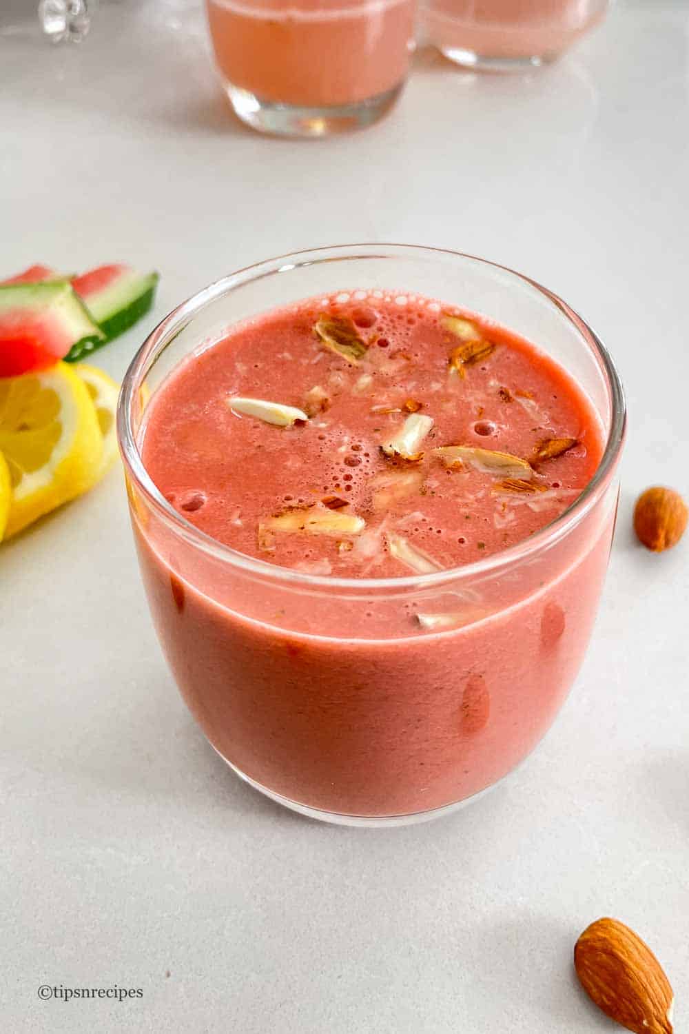 A refreshing gorgeous glass of watermelon smoothie.