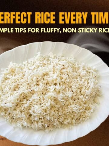 A bowl of fluffy, non-sticky rice cooked in a rice cooker.