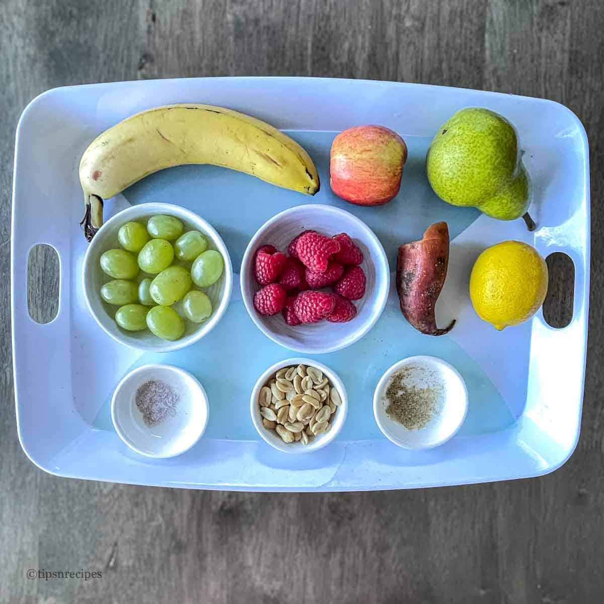 Ingredients for fruit snack preparation.