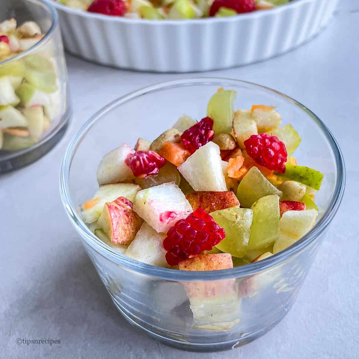 Bowl of chopped fresh snack.