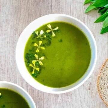 Two bowls of weight loss green soups for low calorie drink.