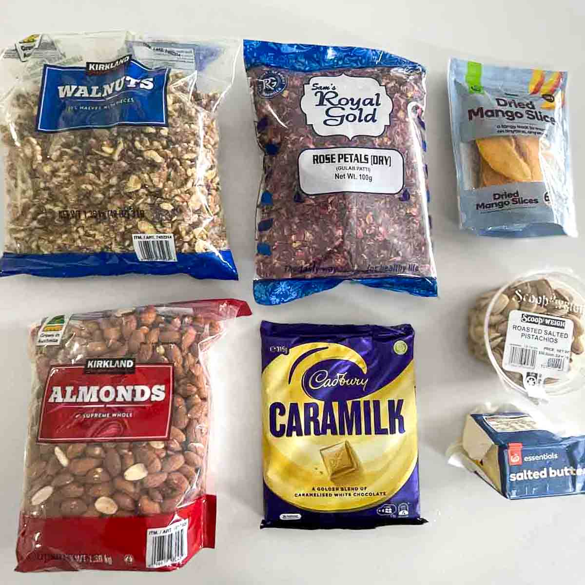 Ingredients for mangonut slice.